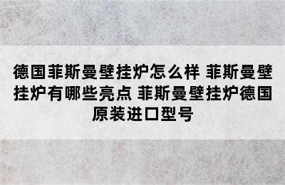 德国菲斯曼壁挂炉怎么样 菲斯曼壁挂炉有哪些亮点 菲斯曼壁挂炉德国原装进口型号